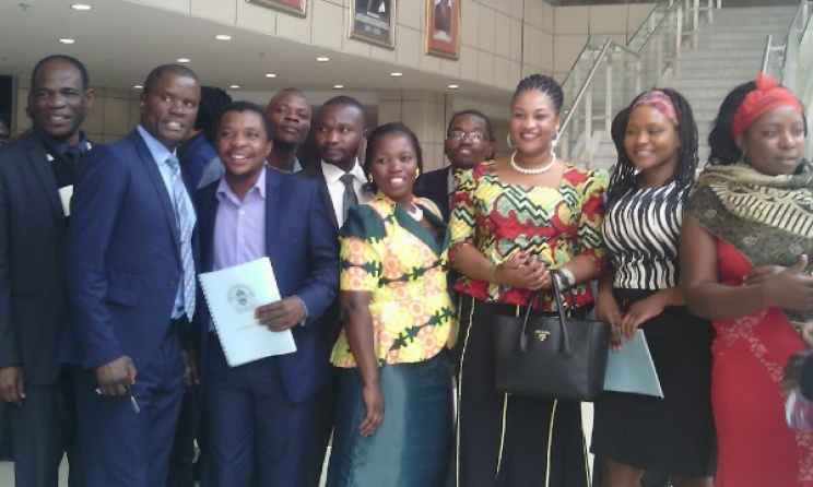 Malawian musicians gather at the country's parliament after the passing of the new law. Photo: Edwin Mauluka