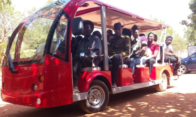 The band transported with the festival's solar-powered vehicles