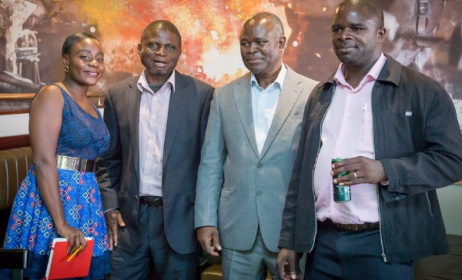 From left: MC Theresa Liteta, ZAAP President Enock Chiwati, and adjudicators Jagari Chanda and Patrick Samwimbila.