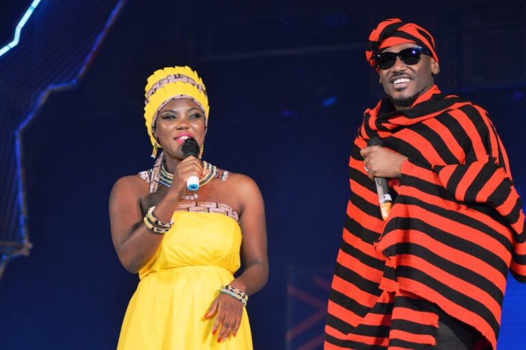 Show hosts Marisse Akotie and 2face.