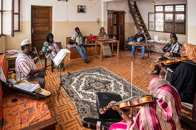 A music workshop at the 2015 Sauti za Busara Fest. Photo by Peter Bennett.