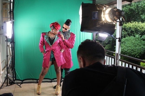 Nigerian stars Yemi Alade and Phyno shooting the video for 'Taking Over Me'. Photo: Facebook