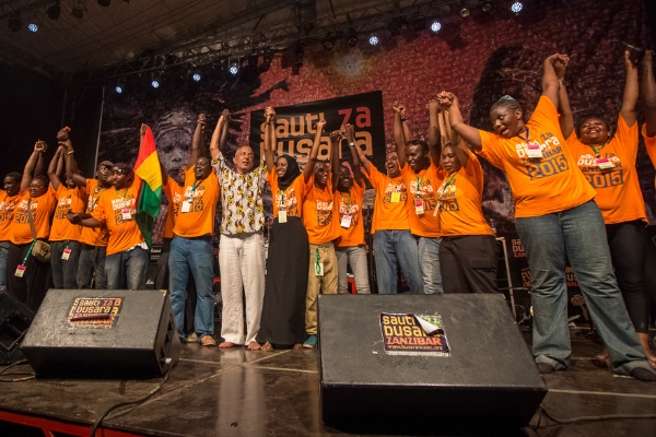 The Sauti za Busara team on stage at this year's festival. Photo: Peter Bennett