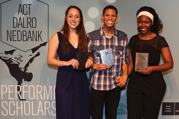 2015 Performing Arts Scholarship recipients Carla Smith, Caleb Heynes and Andiswa Mbolekwa. Ph Debbie Yazbek/creativefeel.co.za