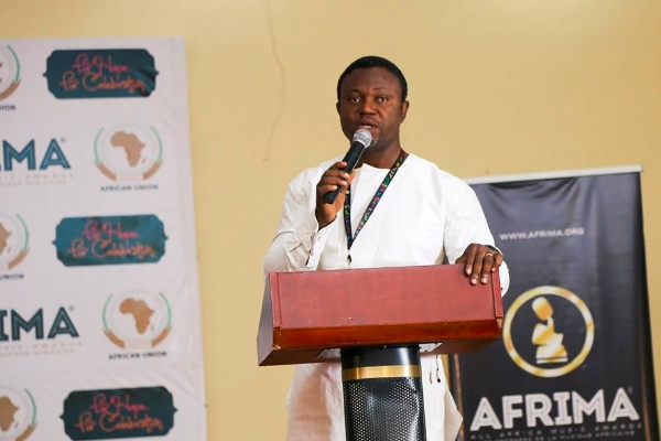 Efe Omoregbe speaking at the 2016 AFRIMA launch. Photo: AFRIMA