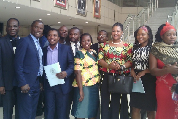 Malawian musicians gather at the country's parliament after the passing of the new law. Photo: Edwin Mauluka