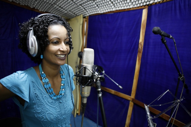 Eritrea's Helen Meles during a recording session. Photo courtesy of Tedros Abraham