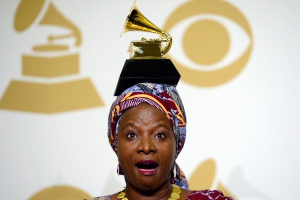 Angelique Kidjo poses with one of her Grammy awards. Photo: Grammys.