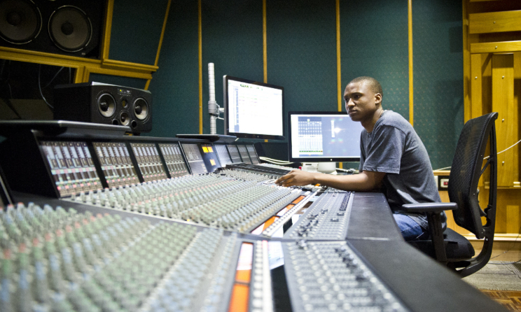 A sound engineer at Downtown Studios in Johannesburg, South Africa.