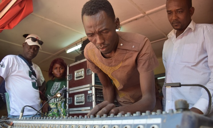 A trainee works on a sound desk during a MIAConnects workshop in N’Djamena, Chad.