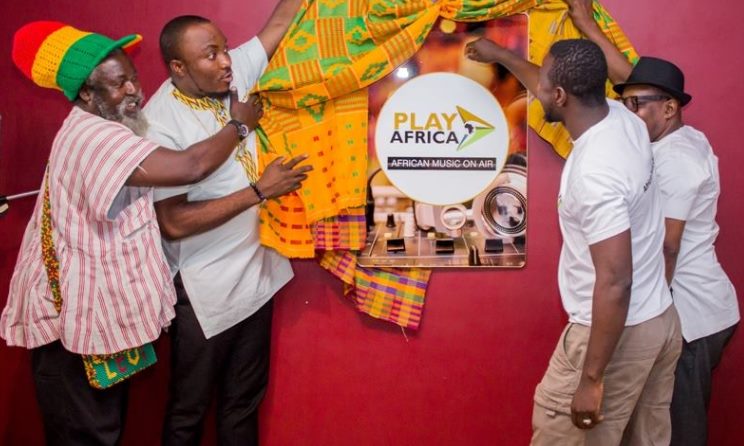 Unveiling the Play Africa Music app at the Accra launch. Photo: PAM