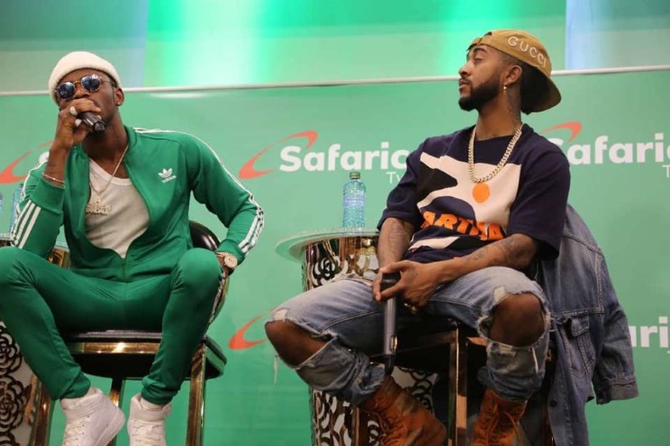 Tanzanian artist Diamond Platnumz and American R&B singer Omarion during a press briefing for the Kenyan launch of 'A Boy From Tandale'.