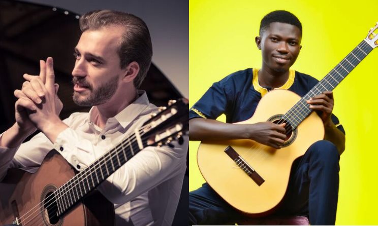 Mircea Gogoncea has presented a classical guitar to Taiwo Adegoke. Photo: GI