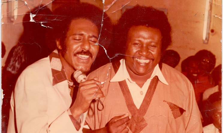 Abdel El Aziz Al Mubarak and Kamal Tarbas perform in Omdurman, Sudan, in the early 1980s. Photo: Kamal Tarbas
