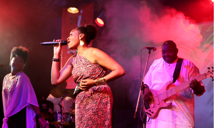 Danielle Eog Makedah sings during an MIAF event in Yaoundé, Cameroon, in 2016.