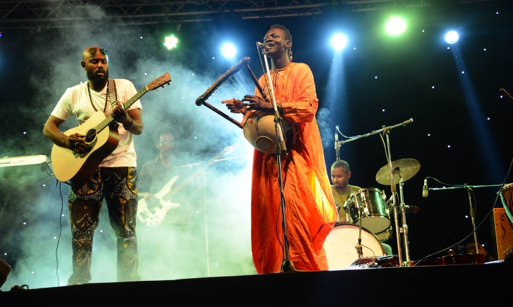 Ugandan musician Daniel Okiror (right) performing at SAMA International Music Festival in 2017.