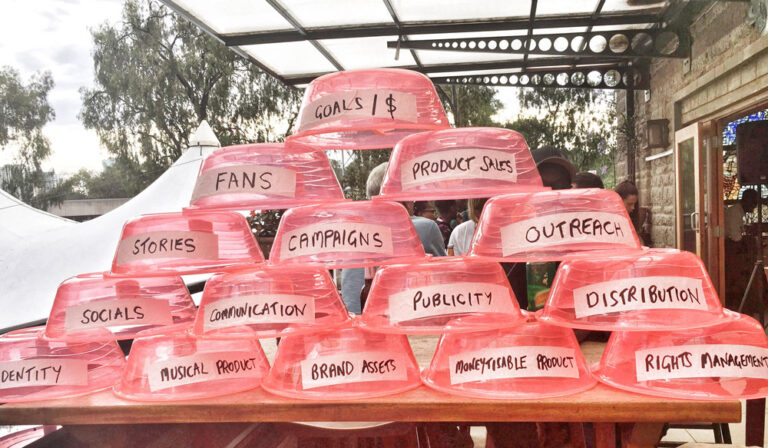 The Kitchen Sink Model illustrated with plastic washing bowls at ACCES 2018.