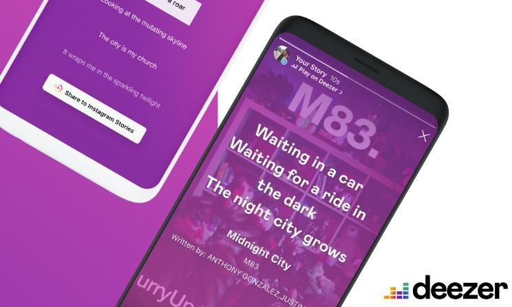 Les utilisateurs de Deezer pourront partager jusqu'à cinq lignes de paroles directement dans Instagram Stories.