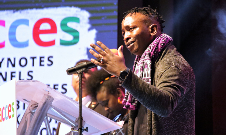 Kenyan musician Eric Wainaina addressing delegates at the 2018 ACCES music conference, which the Projects Manager will be involved in organising on an annual basis. Photo: Music In Africa
