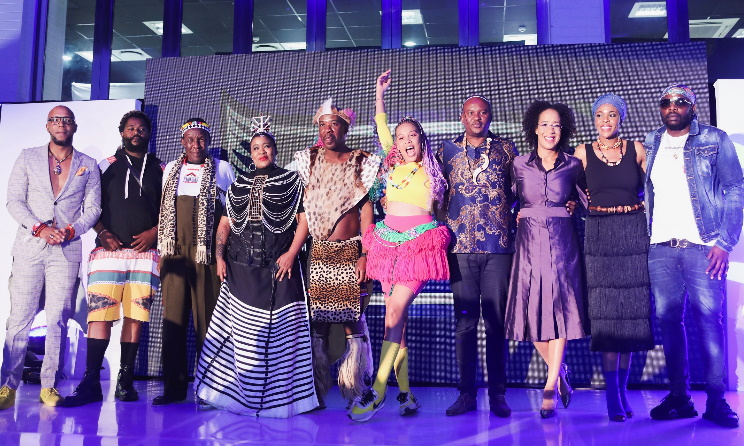 In the photo: Stoan Seate, Sjava, Madala Kunene, Thandiswa Mazwai, Dr. Sithole, Sho Madjozi, Zola Mkiva, ABInBev vice president of marketing Africa Zone Andrea Quaye, KB Motsilanyane, and DJ Maphorisa at the Castle Milk Stout Clan Beats EP launch.
