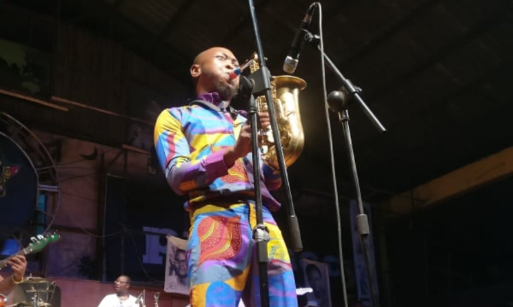 Seun Kuti performing live at the New Afrika Shrine.