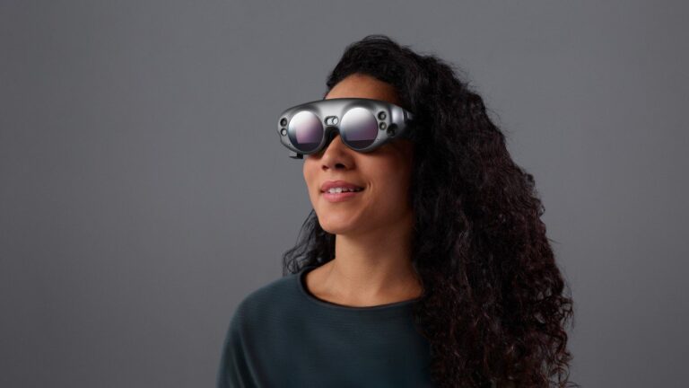 A user wearing the Magic Leap headset.