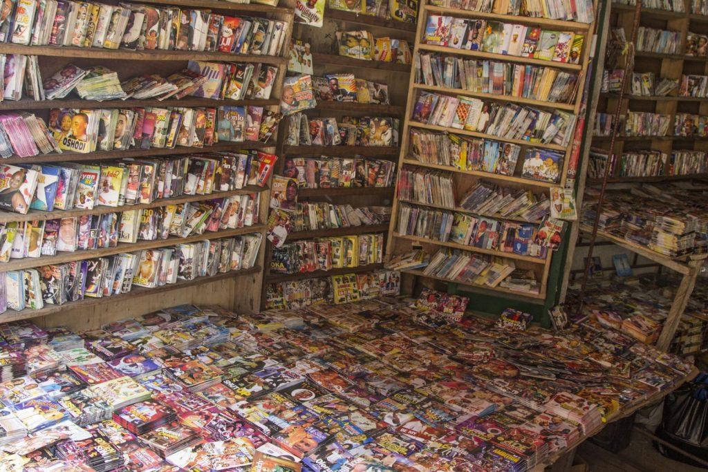 A stall selling pirated films and music.