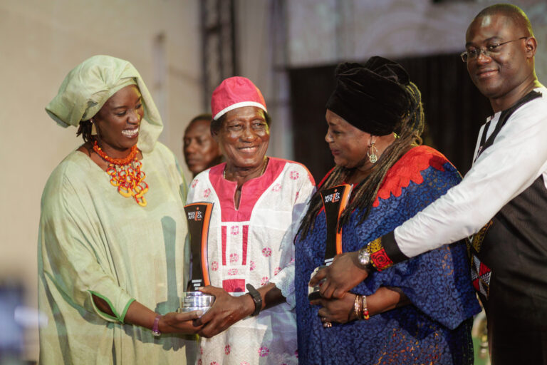 Music In Africa Foundation chairperson Maimouna Dembélé, Bibie Brew, Ebo Taylor and the foundation's former chairperson, Ribio Nzeza Bunketi Buse, during the Music In Africa Honorary Award presentation ceremony. Photo: Paul Addo