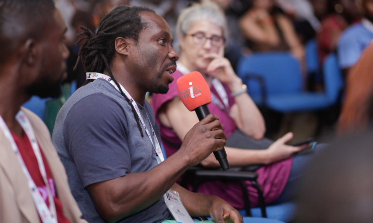 A delegate speaks during a panel discussion at the 2019 ACCES music conference in Accra, Ghana. ACCES, the MIAF's biggest offline project, goes to a different African city every year. Photo: Paul Addo