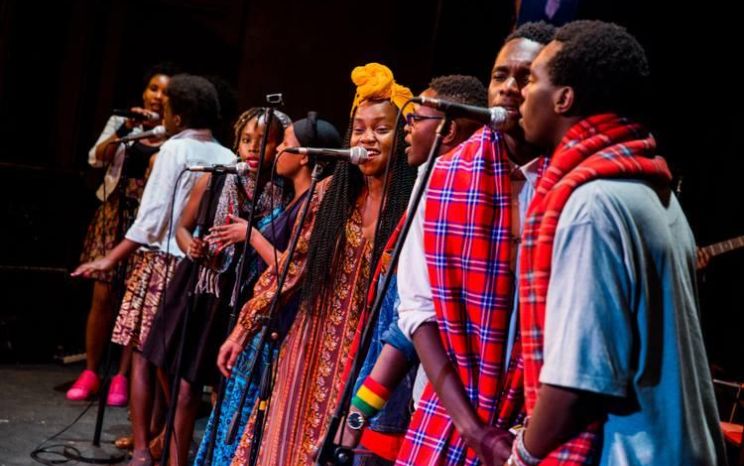 Singers performing at Sauti Academy in Nairobi.