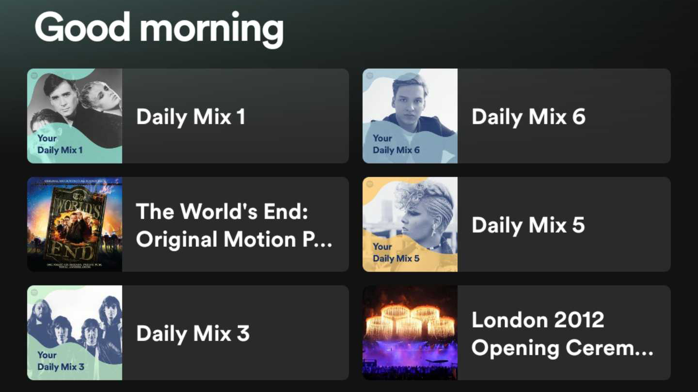 The new playlist recommendation interface is based on the time of day.