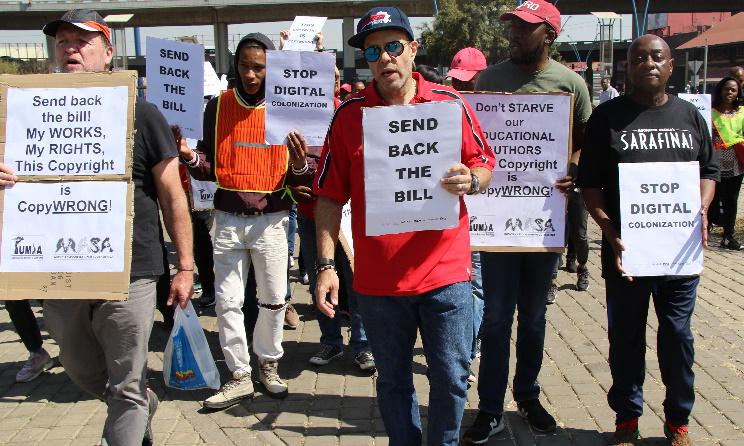Protesters, led by Gabi Le Roux and David Alexander, marching against the Copyright Amendment Bill in Johannesburg, South Africa, on 28 August 2019. Photo: Music In Africa