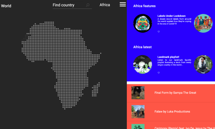 MusicMap allows users to find continent- and country-specific playlists.