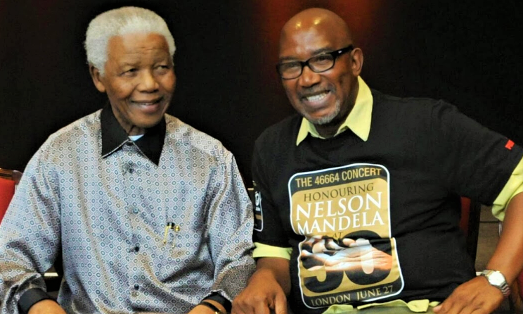 The late former South African president Nelson Mandela and jazz musician Sipho 'Hotstix' Mabuse.