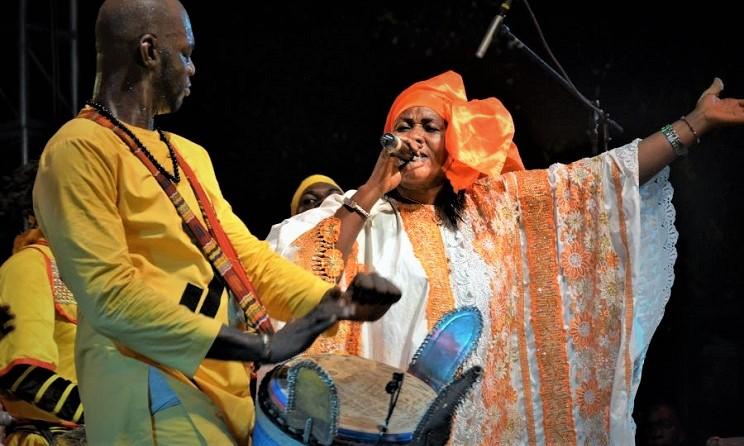 Baba Toure and the Bendia troupe live at MASA. Photo: Seydou Kone
