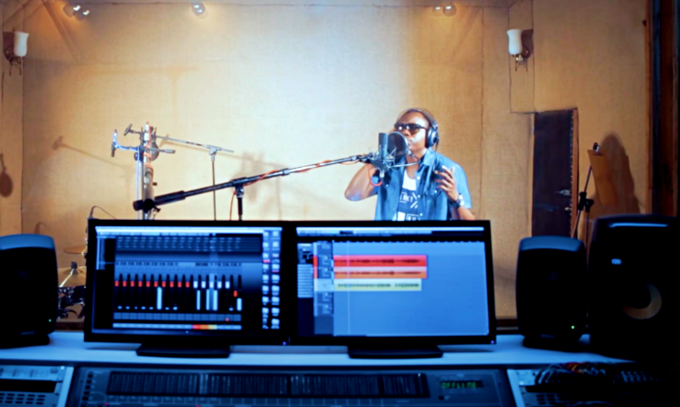 Burundian artist BOBONA recording at Boychum studio.