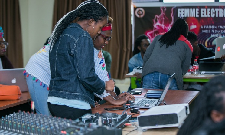 Participants during a Femme Electronic workshop in Kampala, Uganda, in January 2020.