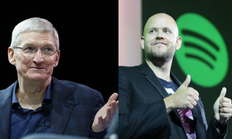 Apple CEO Tim Cook and Spotify CEO Daniel EK.