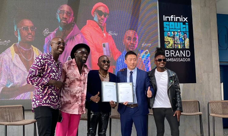 Sauti Sol during the signing of the ambassadorial deal with Infinix Mobile.