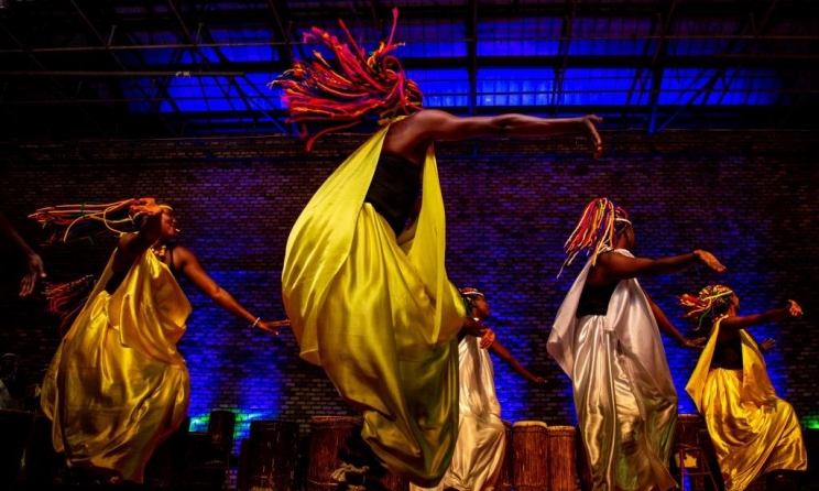 The Ingoma Nshya all-female drumming troupe performing for the MIAL-supported I Have a Drum project at the Woman Cultural Centre in Huye, Rwanda.