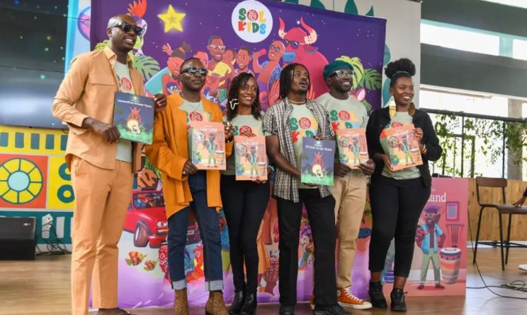 From left: Bien-Aimé Baraza, Willis Chimano, Melissa Wakhu, Savara Mudigi, Polycarp Otieno and Anyiko Owoko at the launch of Sol Kids.