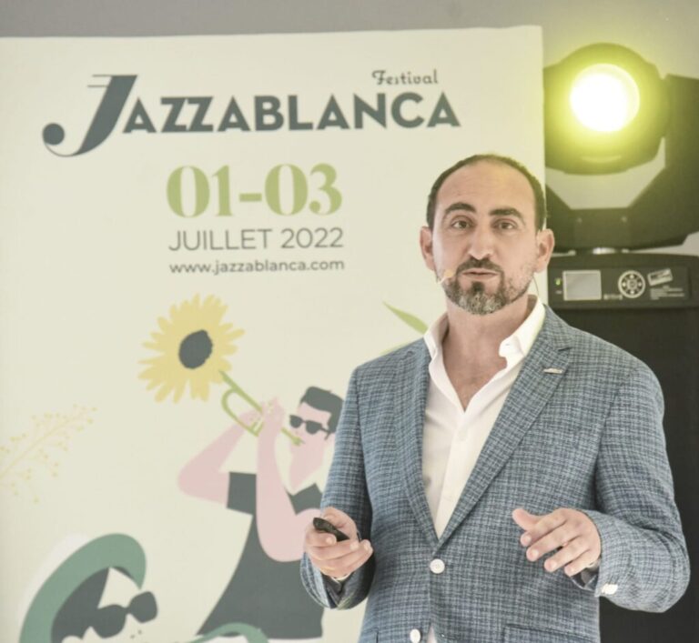 Moulay Ahmed Alami lors de la présentation de Jazzablanca 2022.