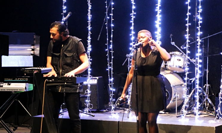 MusicXwords finalist Bonj (right) and Clem Carr performing at the project’s digital showcase in October 2021. Photo: Music In Africa