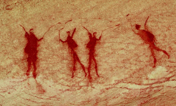A section of the Cederberg rock painting, digitally enhanced to emphasise red-ochreous colours. Photo: Neil Rusch