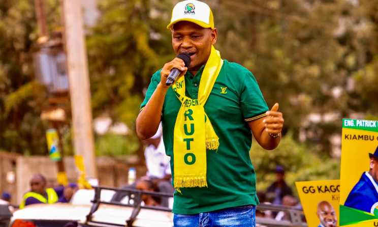 Patrick Wainaina, seen campaigning in this photo, is being sued by artist John Kamau.
