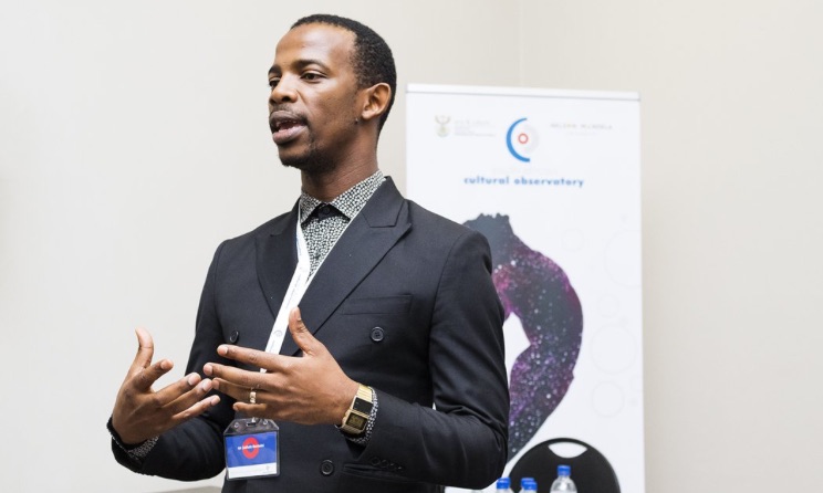 South African artist Zakes Bantwini speaking at the 2018 International South African Cultural Observatory Conference in Port Elizabeth.