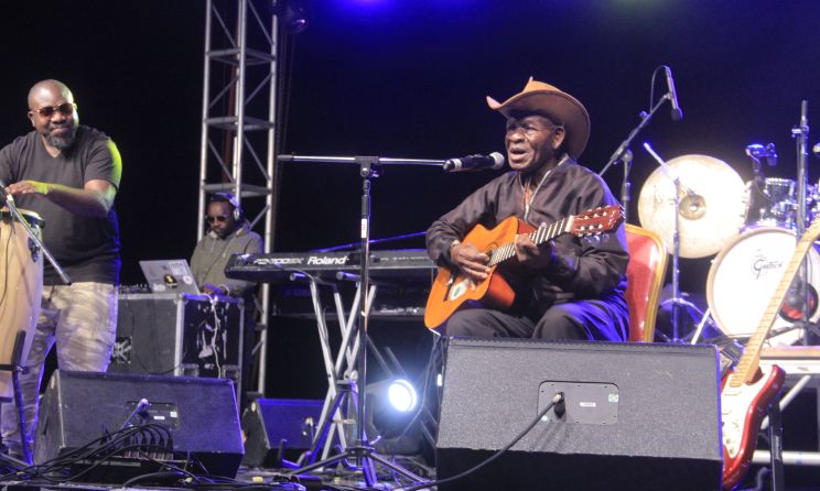 Kenyan legend Peter Akwabi performing at the 2022 Ongala Music Festival at Silver Sands Hotel in Dar es Salaam. Photo: Omary Sadick