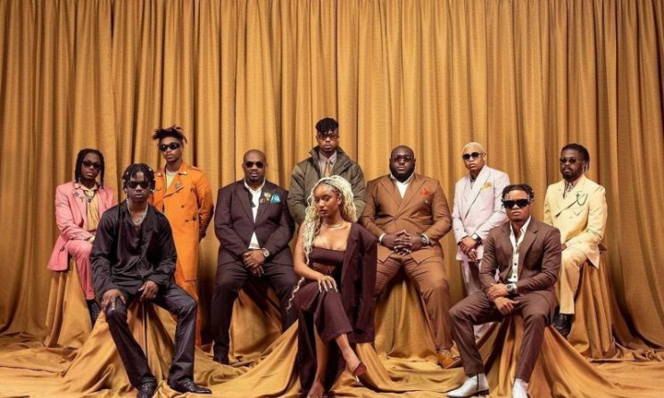 Back row (L-R): Bayanni, Magixx, Don Jazzy, Ladipoe, DJ Big N, Boy Spyce and Johnny Drille. Front row: Rema, Ayra Starr and Crayon.