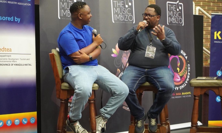 South African DJ and producer Shimza (left) during a conference a session at the 2022 edition of The Music Imbizo in Durban, South Africa. Photo: Facebook