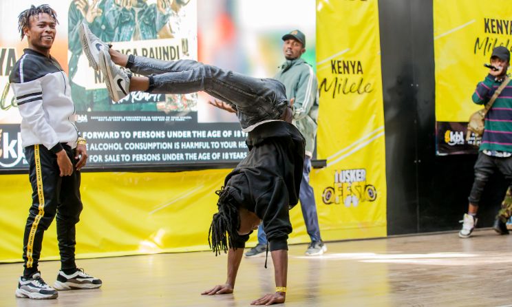 A breakdancer performing at the official launch of Tusker Fest 2023 in Nairobi on 18 March.